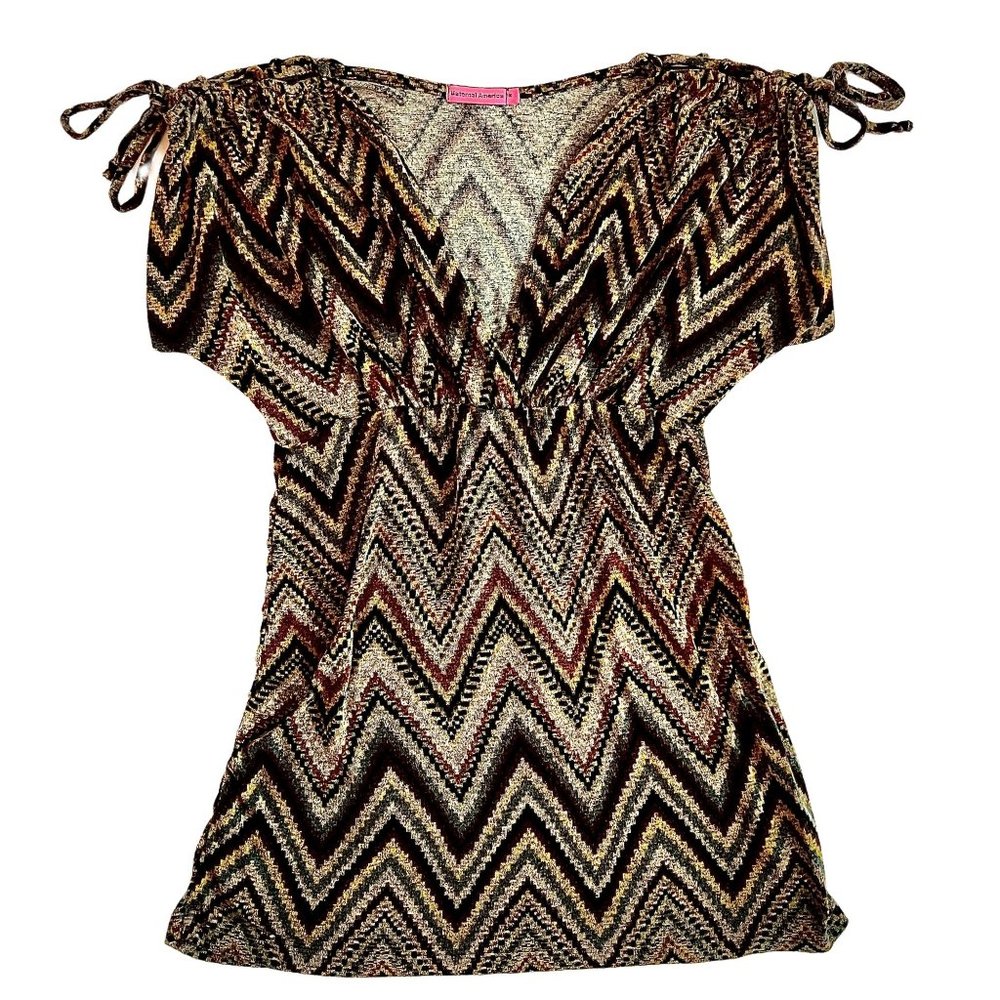 Maternal America Short Sleeve, Drawstring Shoulders, (Maternity Small)